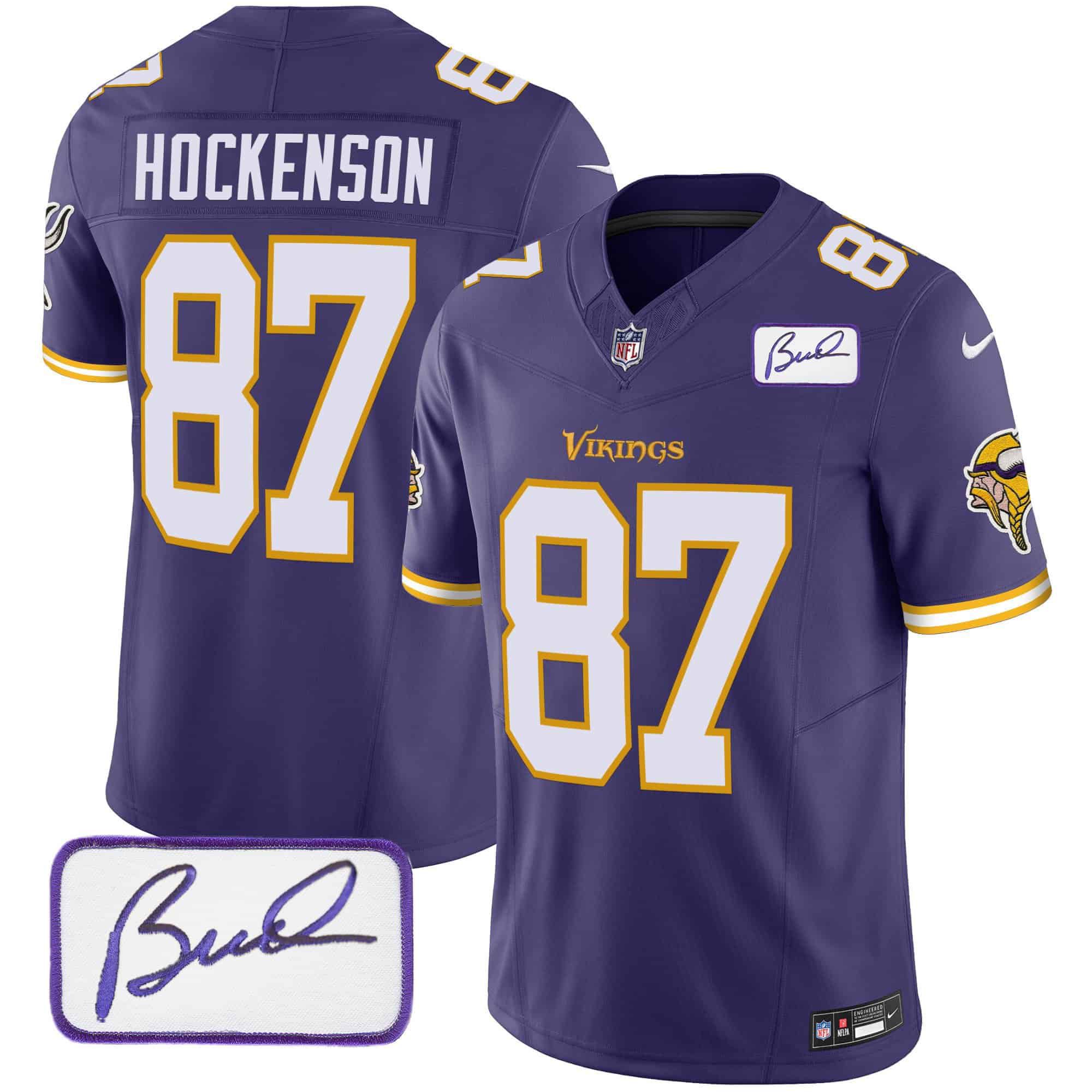 Men Minnesota Vikings #87 Hockenson Purple 2024 Nike Bud Grant Patch Classic Limited NFL Jersey style 5